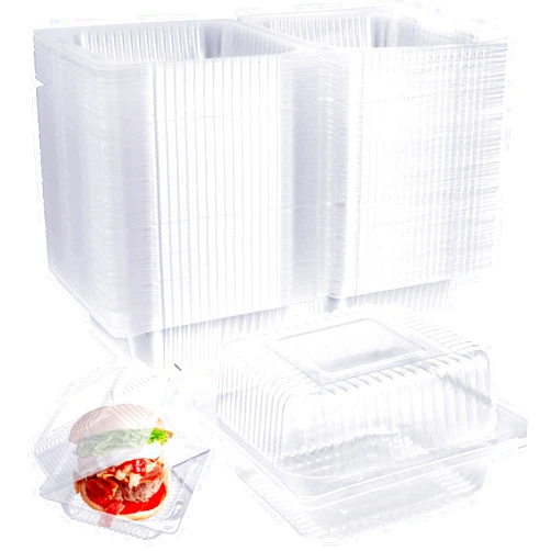 Qyyiguf 100 Pcs Clear Hinged Plastic Containers with Lids,Individual Cake Slice Containers,Square Plastic Food Container,Disposable Clamshell Take Out Containers for Cakes,Cookies,Pasta,Sandwiches,Salad