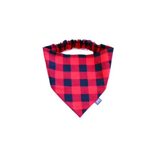 The Sweet Home Studio Red and black buffalo check plaid flannel scrunchie dog bandana perfect for Halloween, Thanksgiving, Christmas, elastic pet bandana for fall and winter (Red & Black Buffalo Check, Medium)