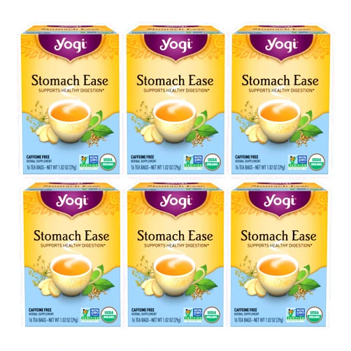 Yogi Tea - Stomach Ease (6 Pack) - Supports Healthy Digestion with Peppermint, Licorice Root, and Ayurvedic Herbs - Caffeine Free - 96 Organic Herbal Tea Bags
