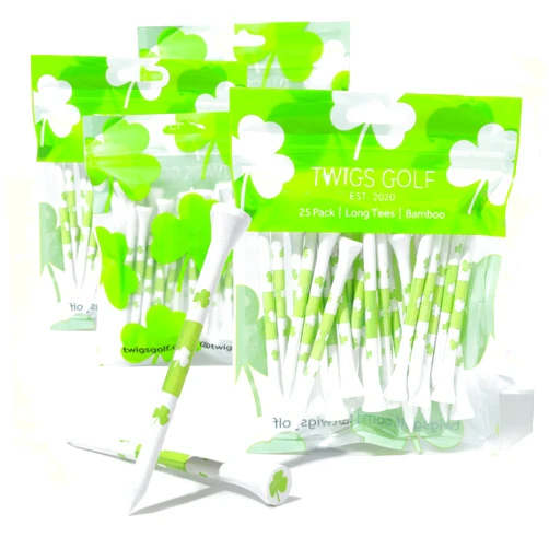Twigs Golf Tees, Long Bamboo Tees, 100 Count, 3-1/4 inch, Shamrock Design