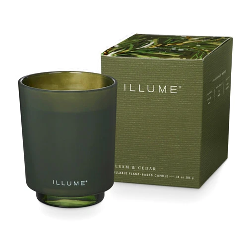 ILLUME Refillable Boxed Glass Candle, Balsam & Cedar