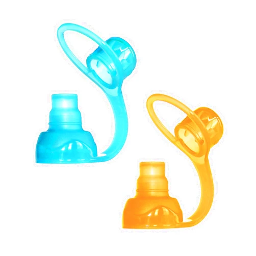 ChooMee SoftSip Food Pouch Top | Baby Led Weaning | No Spill Flow Control Valve, Protects Childs Mouth, 100% Silicone, BPA Free | 2CT Orange Aqua
