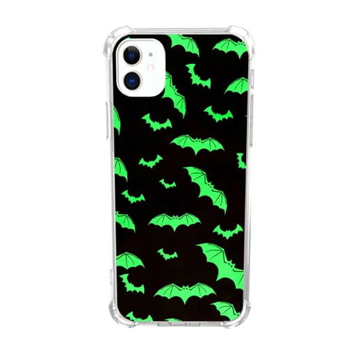 KatocZarl Halloween Green Bats Phone Case Compatible with iPhone 11, Halloween Green Bats Pattern Slim Shockproof TPU Bumper Protective Cover Case for iPhone 11