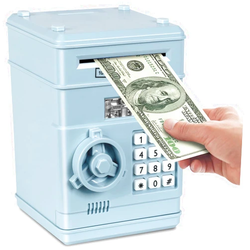 Setibre Piggy Bank, Electronic ATM Password Cash Coin Can Auto Scroll Paper Money Saving Box Toy Gift for Kids (Light Blue)