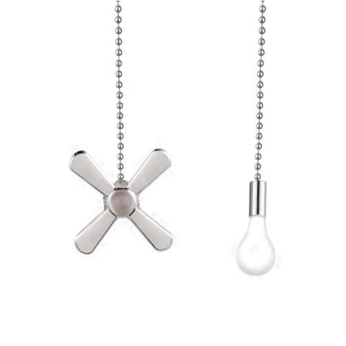 U/D Ceiling Fan Pull Chain, Pack of 2 Ceiling Fan Cords with 13.6 Inches Fan Pulls Set with Connector (Nickel, Light Bulb and Fan)