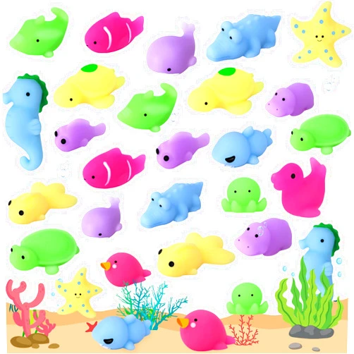 POKONBOY 30 Pcs Squishies Mochi Toys, Mini Kawaii Squishy Sea Animals Squeeze Stress Relief Toys Easter Basket Stuffers Christmas Birthday for Kids