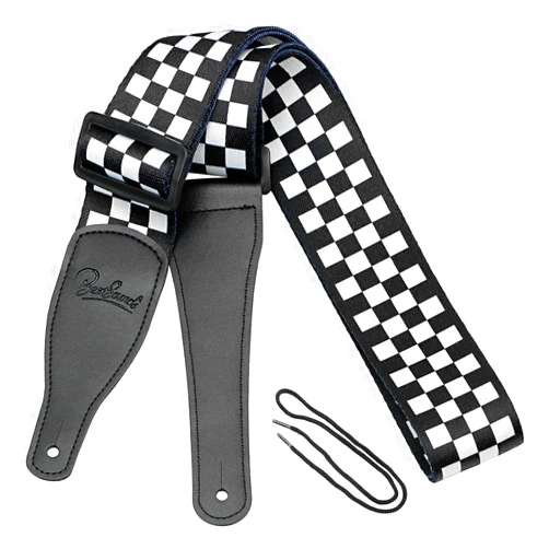 BestSounds Guitar Strap, Bass Guitar Strap, Electric and Acoustic Guitar Straps - Durable Nylon Checkered Guitar Shoulder Strap with Leather Ends (Black and White Checkered)