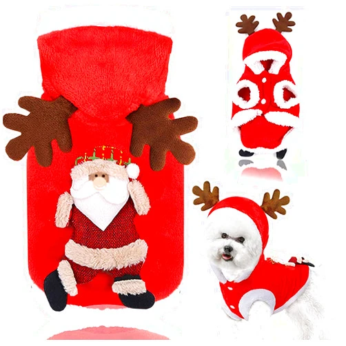 MAMOWEAR Pet Dog Christmas Costume, Pet Santa Claus Reindeer Cosplay Dress Coat Hoodie, Puppy Cat Winter Warm Sweater Outfit Clothes, Festive Gifts for Small Dog Kitten Pet Clothing Party