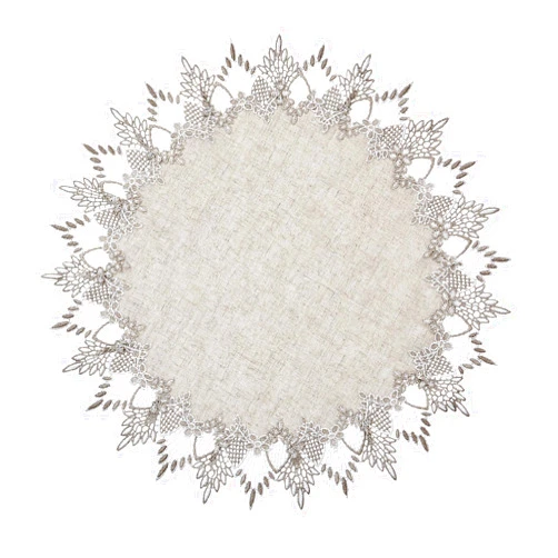 Raedan Natural Linen Round Doily 24 inches Round Neutral Earth Tones Beige Lace Coffee Table Topper Dresser Scarf Place Mats (Natural, 24” Round)