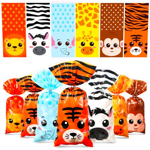 Pajean 120 Pieces Jungle Safari Animal Party Treat Bags Candy Goodies Favor Gift Bags Animal Candy Bags for Jungle Safari Petting Zoo Farmhouse Theme Birthday Party Baby Shower Favor Supplies