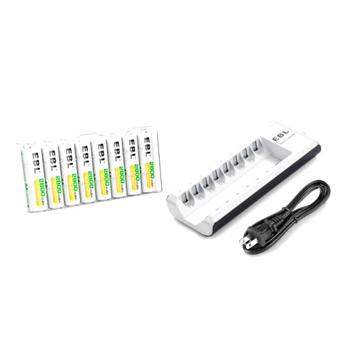 EBL AA Rechargeable Batteries 2800mAh Ni-MH (8 Pack) and 808 Rechargeable AA AAA Battery Charger
