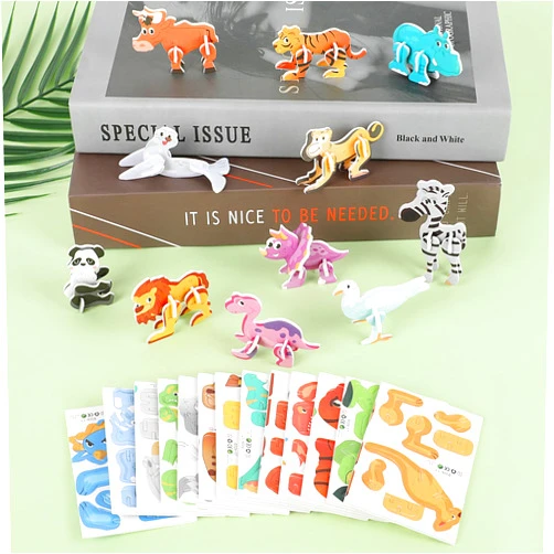 CCINEE 25 Pcs Educational 3D Cartoon Puzzles for Kids,3D Animal Learning Educational Paper Puzzle Game for DIY Crafts Gifts