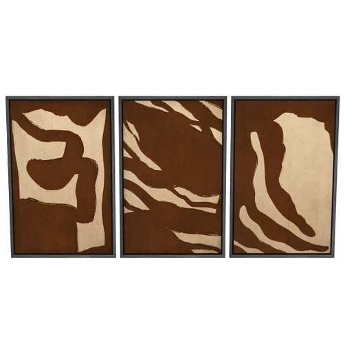 SIGNLEADER Framed Canvas Print Wall Art Set Brown & Tan Paint Stroke Landscape Abstract Shapes Illustrations Modern Art Geometric Zen Mid-Century for Living Room, Bedroom, Office - 16