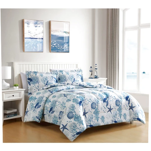 Caribbean Joe King 3-Piece Comforter Set, Tropical Coastal Beach Design Bedding, Nautical Turtles