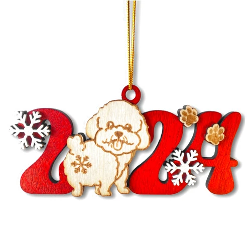 Momapopup Personalized Maltese Dog 2024 Wooden Christmas Ornament - Custom Dog Breed Decoration for Holiday Tree - Easily Personalize with a Name or Message Using a Pen or Marker (Marker Not Included)