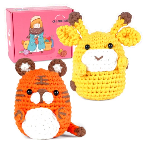 Baibos Crochet Kit for Beginners, Giraffe, Tiger-2 Pattern Animals, Crochet Set for Crochet Lovers Starters with Step-by-Step Video Tutorials and Yarns, Hook, Accessories