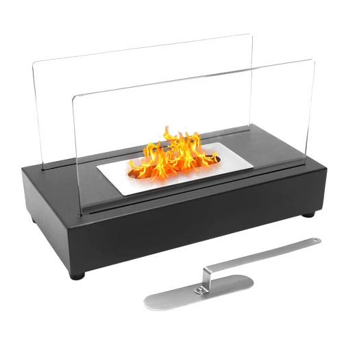Heyfurni Mr.Ton Tabletop Fire Pit Bowl, Ventless Bio Ethanol Fireplace for Indoor & Outdoor, Personal Fire Pit, Rectangle, Large, Black