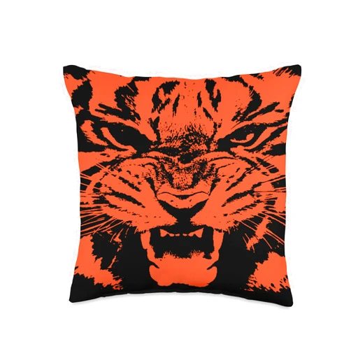 Tiger Art Tees And Awesome Big Cat Gifts by taiche Tiger Vector Artistic Black and Orange Design Throw Pillow, 16x16, Multicolor