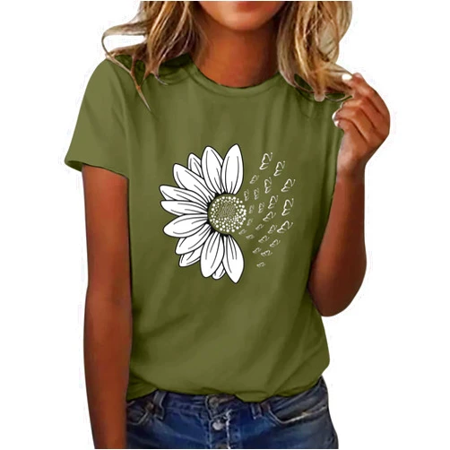 Generic Womens Shirt Women Sunflower Summer T Shirt Plus Size Loose Blouse Tops Girl Short Sleeve Graphic Casual Tees