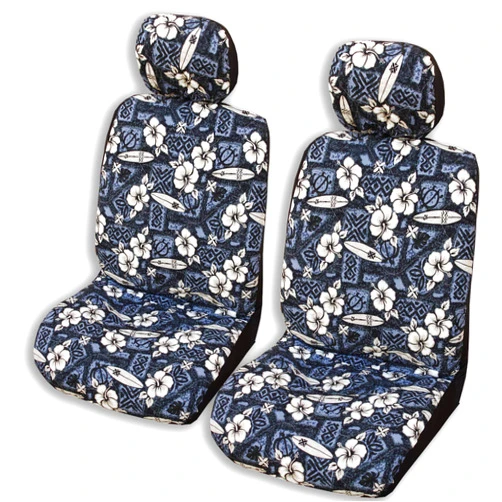 Winnie Fashion 2 Hawaiian Car Seat Covers w/Headrest Covers (Hibiscus Surf Gray, Single Armrest Customized)