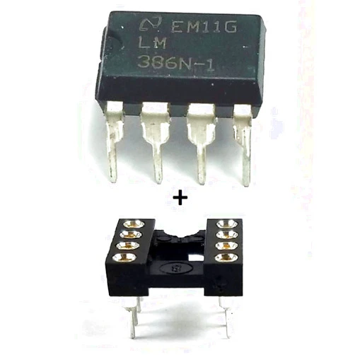 Juried Engineering LM386N-1 LM386 Wide Input Voltage Low Power Audio Amplifier with Internal Gain IC & 8-Pin DIP Socket with Machined Contact Pins Breadboard-Friendly (Pack of 10)