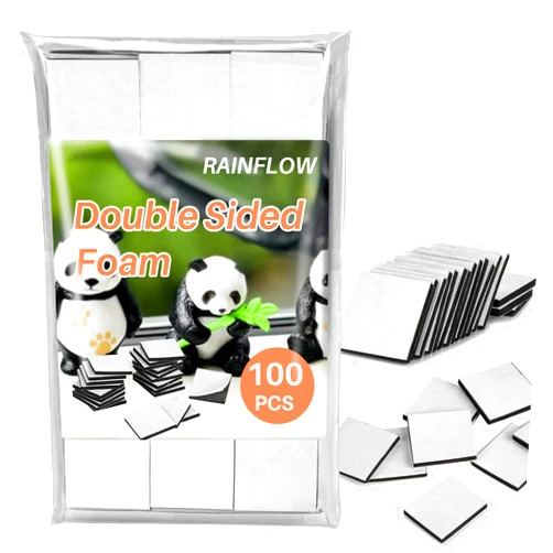 RAINFLOW 100PCS Double Sided Mounting Tape - Square Double Sided Adhesive Pads Double Sided Foam Tape Two Sided Tape Heavy Duty Adhesive Tape for Wall,Pictures,Balloons,Crafts,Decoration