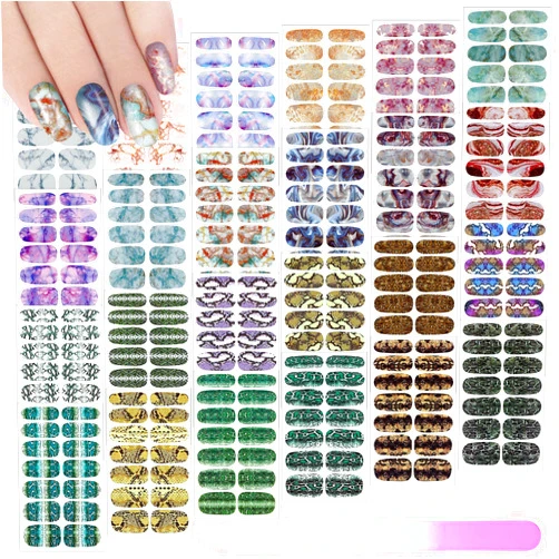 Maitys 336 Pieces 24 Sheets Full Wrap Nail Polish Strips Stickers Self-Adhesive Gel Nail Strips Art Decals with Nail File for Women DIY Nail Decorations(Simple Style)