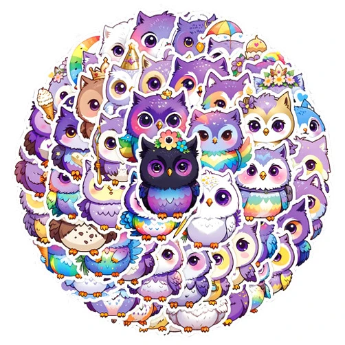 Qaxrocyn Owl Stickers for Boys Girls Teens Kids, Cute Cartoon Vinyl Stickers for Laptop Water Bottle Luggage Flasks Cup Tablet Notebook Tablet Scrapbook, Popular Waterproof Animals Decals Pack[ Owl -50Pcs]
