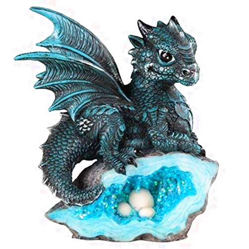 StealStreet George S. Chen Imports SS-G-71581 Blue Medieval Baby Dragon with Crystal Egg Nest Decorative Figurine, 7871581