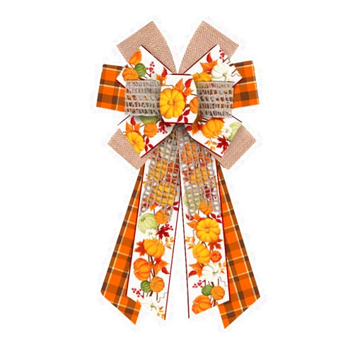 Heureppy Large Fall Wreath Bows Thanksgiving Fall Bows for Wreath Brown Pumpkin Buffalo Plaid Burlap Decor Bows for Thanksgiving Fall Autumn Front Door Indoor Outdoor Tree Topper Wreath Decoration Supplies