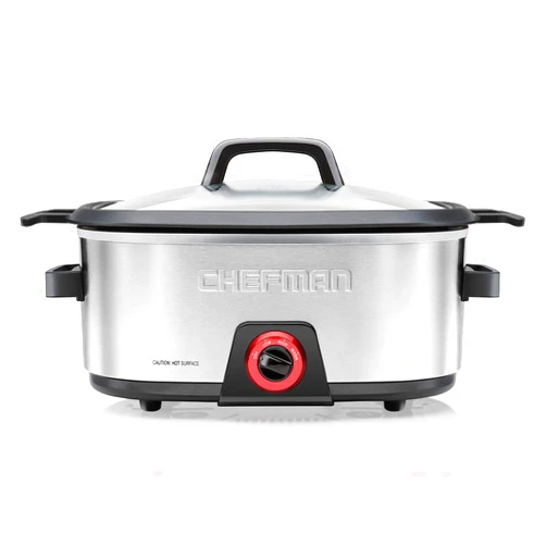 Chefman 6-Quart Slow Cooker, Electric Countertop Cooking, Stovetop & Oven-Safe Removable Insert for Browning & Sautéing, Family-Size Soups & Stews, Nonstick & Dishwasher-Safe Interior,Stainless Steel