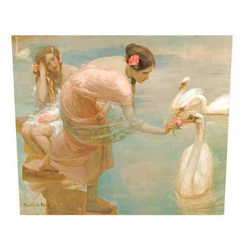 CLOUD NINE PRINTS | Summer Morning Landscape, Vintage White Swan Print - Feminine Woman Wall Art, Romantic Art Nouveau Decor, Pastel Lake Art (Unframed 11x14 Print)
