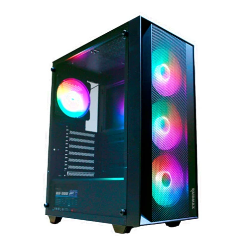 RAIDMAX V100 Gaming Case with 4 Pre-Installed Rainbow Fans, ATX Mid Tower Case, Gaming PC Black (V100TBS)