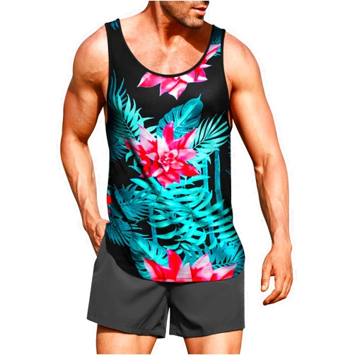 COOFANDY Men's Floral Tank Top Sleeveless Tees All Over Print Casual Sport T-Shirts Hawaii Beach Vacation