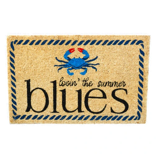 Home Furnishings By Larry Traverso HF by LT Summer Blues Crab 100% Coir Doormat, 18 x 30 inches, Naturally Durable, PVC-Backing, Sustainable