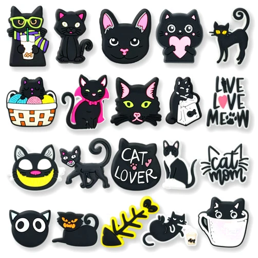 Fohiahfce Cat and Dog Shoe Charms Fits for Clog Sandals Shoes Decoration, Black Animal Accessories Charms for Shoes