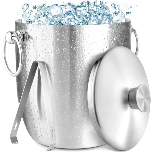 Zulay Kitchen Zulay 3 Liter Double-Wall Insulated Ice Bucket for Cocktail Bar - Ice Buckets for Parties, Outdoor & Indoor - Stainless Steel Ice Bucket with Lid, Strainer & Tongs Included