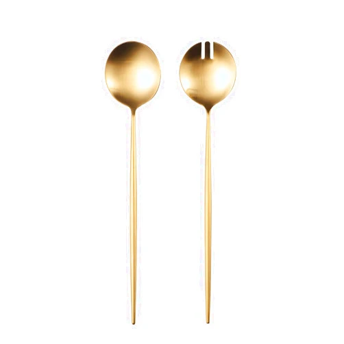 Zerophilo Salad Servers,Spoon and Fork Set 11.41 inch,18/10 Stainless Steel Salad Serving Titanium Plating (Gold)