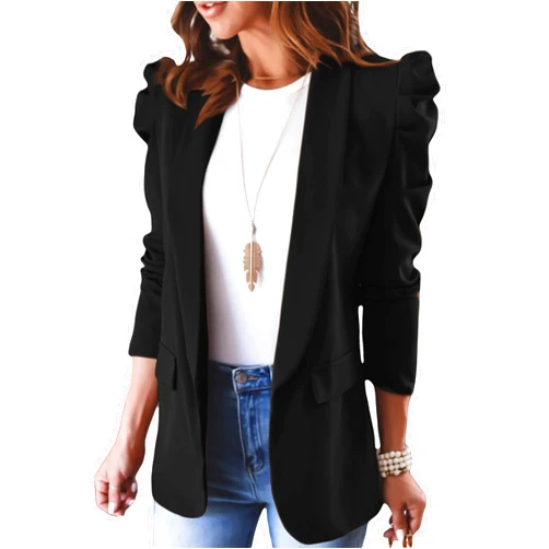 KIRUNDO Women's 2026 Spring Fall Casual Blazers Puff Sleeve Lapel Open Front Work Suit Office Blazer Jackets with Pockets