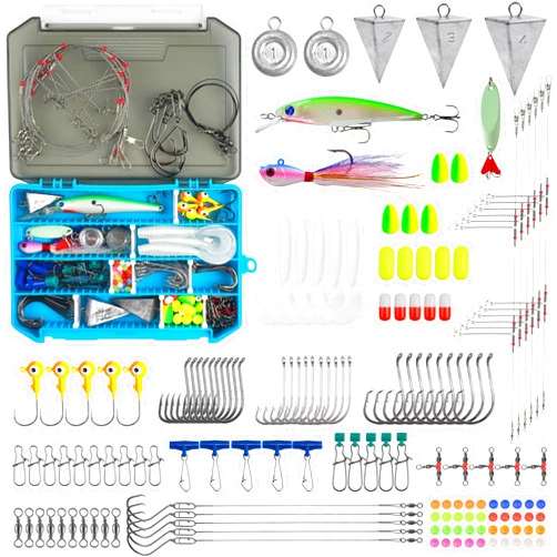 FUSIGO Saltwater Fishing Tackle Kit Surf Fishing Gear Ocean Saltwater Lures Set Fishing Finder Rigs Pompano Rig Pyramid Sinkers Leaders Fishing Hooks Swivels Ocean Beach Fishing Accessories