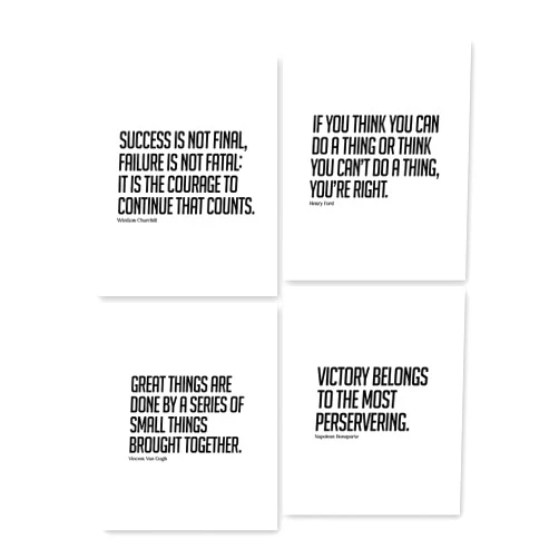 FOCUS AND ZEAL Historical Quote Motivational and Inspirational Posters, Success Wall Art Inspired by Famous Leaders and Thinkers, 8x10 Inch, Set of 4 (Black and White)