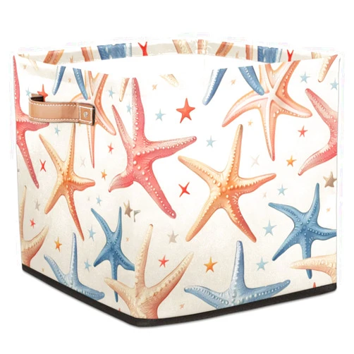 TropicalLife 13x13x13 Inch Ocean Starfish Large Fabric Storage Cubes, Collapsible Cube Storage Bins Organizer Boxes Cube Baskets for Organizing Closet Shelves