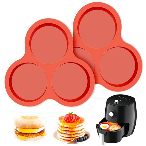 JOERSH 2-PK Silicone Egg Molds 4 Inch Jumbo Muffin Top Baking Pans for Air Fryer, Non-Stick Large Disc Round Silicone Molds for Hamburger Bun, Pie, Tart, Cake, Breakfast Egg Sandwich