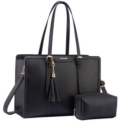 LOVEVOOK Laptop Tote Bag for Women,15.6 inch Canvas Leather Computer bag with Clutch Purse for Business, Travel, Casual
