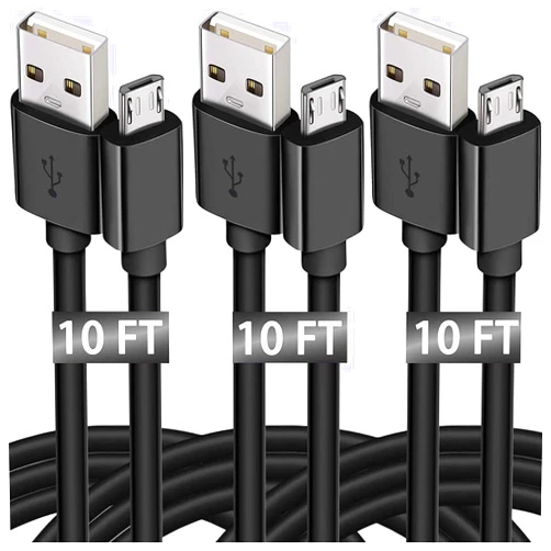 MATEIN Micro USB Cable, 10 FT 3 Pack Extra Long Sturdy Android Charger Cable, Fast PS4 Charging Cable Cord for PS4 Controller, Android, Samsung Galaxy S7 J3 J7, Xbox, Black