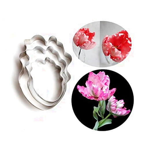 Carunke 3Pcs Parrot Tulip Petal Flower cutter, Cake Decorating Tools Fondant Mold/tools/cutter Sugar Craft Mold Iris Flower Petal Mould