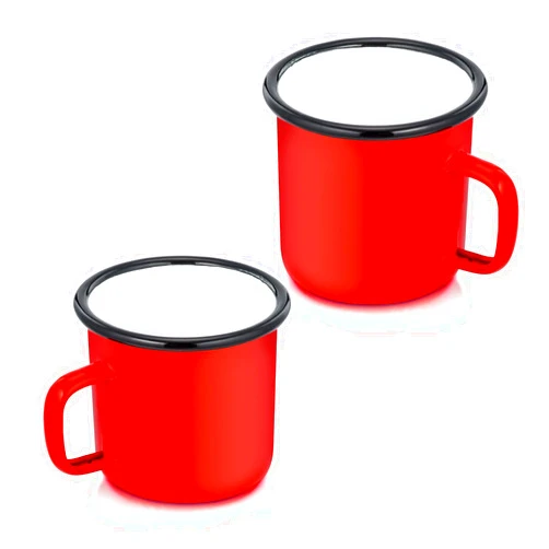 P&P CHEF Enamel Camping Mugs Set 12 Ounce, Coffee Camp Enamel Tea Cups for Indoor and Outdoor Activities, Wide Handle & Smooth Rim,Portable & Classic Look