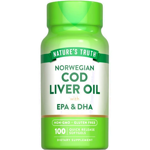 Nature's Truth Norwegian Cod Liver Oil | 100 Softgels | with EPA & DHA | Non-GMO, Gluten Free Supplement