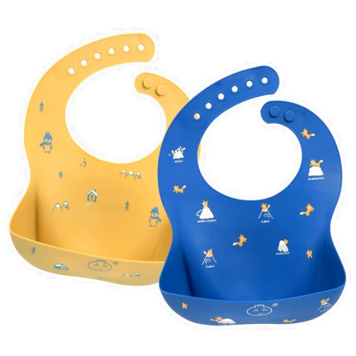 Little Dimsum Silicone Baby Bibs Soft Comfortable Baby Food Bibs Waterproof Feeding Bibs Toddlers Adjustable Silicone Bibs Baby with Food Catcher Easy Wipes Clean,Yellow&blue