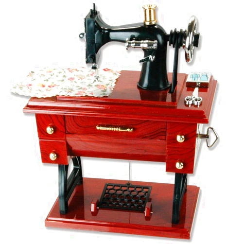 Artyea Vintage Mini Sewing Machine Style Plastic Music Box Table Desk Decoration Toy Gift for Kid Children, brown